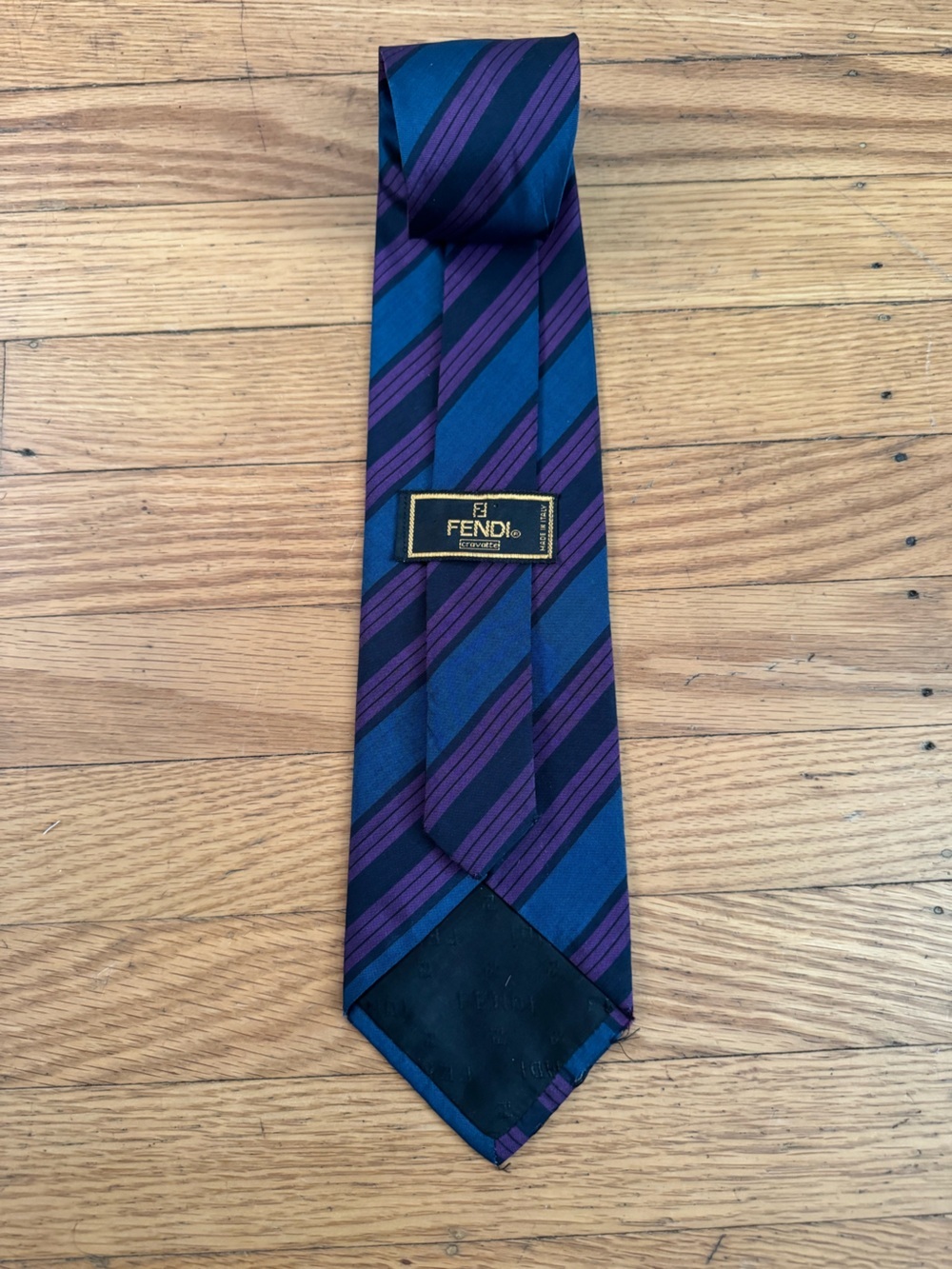 Fendi Blue & Purple Diagonal Stripe Silk Tie